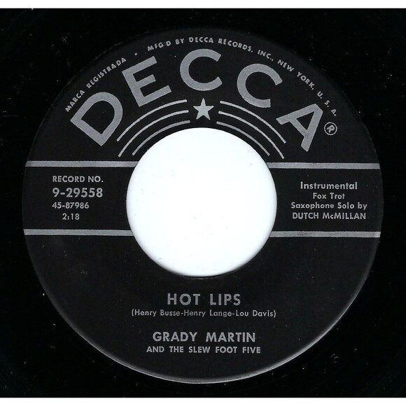 Grady Martin 45 Hot Lips / Singin' The Blues Till My Daddy Comes Home EX Jazz - Picture 1 of 2
